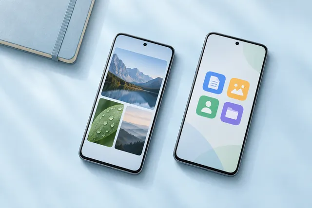 Zwei Smartphones mit Bildkacheln nebeneinander